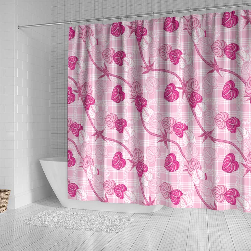 Anthurium Pikake Ti Leaf Palaka Shower Curtain Pink Version LT01 - Polynesian Pride