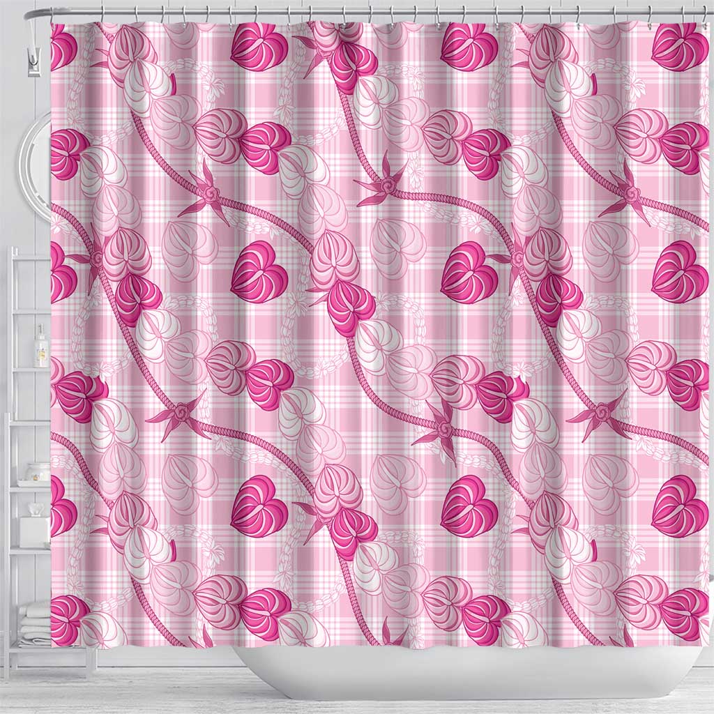 Anthurium Pikake Ti Leaf Palaka Shower Curtain Pink Version LT01 - Polynesian Pride
