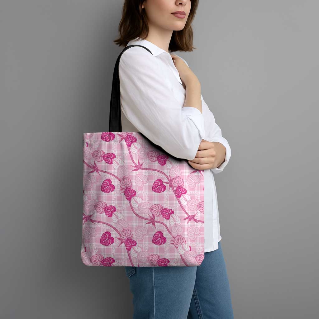 Anthurium Pikake Ti Leaf Palaka Tote Bag Pink Version LT01 - Polynesian Pride