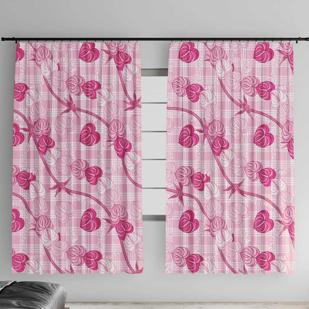 Anthurium Pikake Ti Leaf Palaka Window Curtain Pink Version LT01 With Hooks Pink - Polynesian Pride