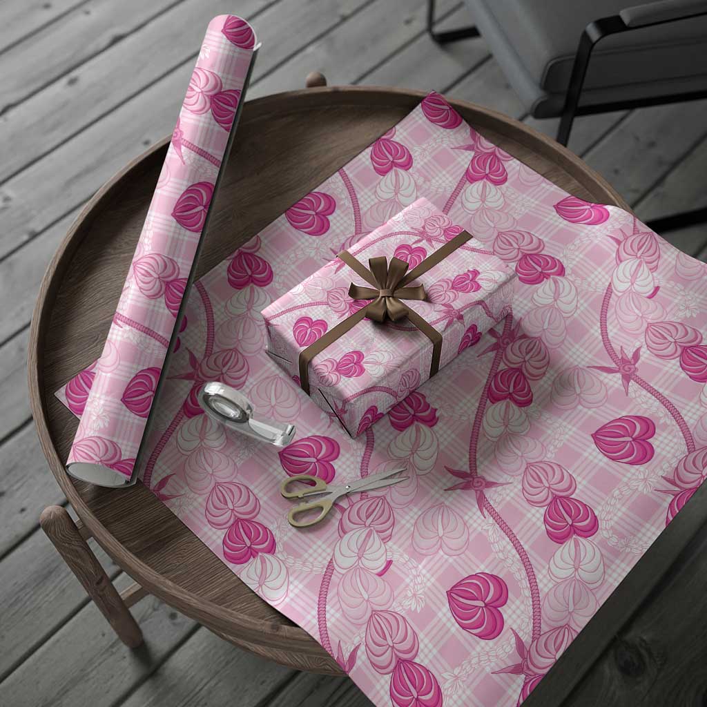 Anthurium Pikake Ti Leaf Palaka Wrapping Paper Pink Version LT01 - Polynesian Pride