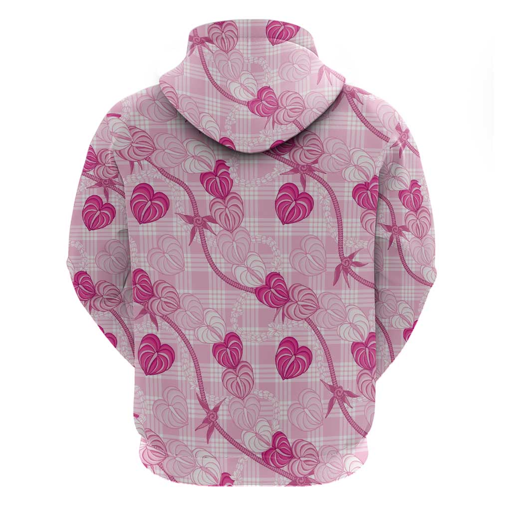 Anthurium Pikake Ti Leaf Palaka Zip Hoodie Pink Version LT01 - Polynesian Pride