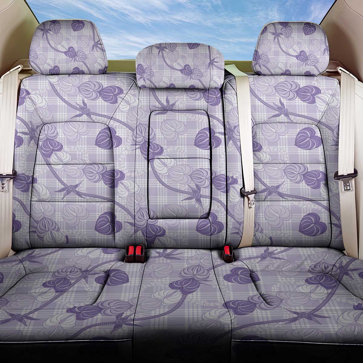 Anthurium Pikake Ti Leaf Palaka Back Car Seat Cover Purple Version LT01 One Size Purple - Polynesian Pride