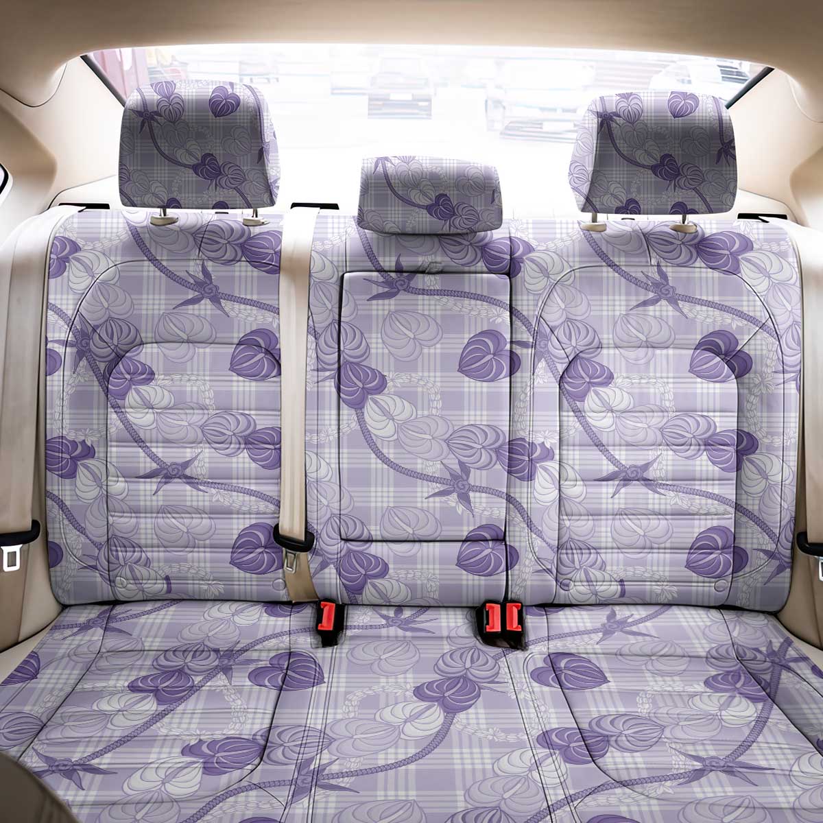 Anthurium Pikake Ti Leaf Palaka Back Car Seat Cover Purple Version LT01 - Polynesian Pride