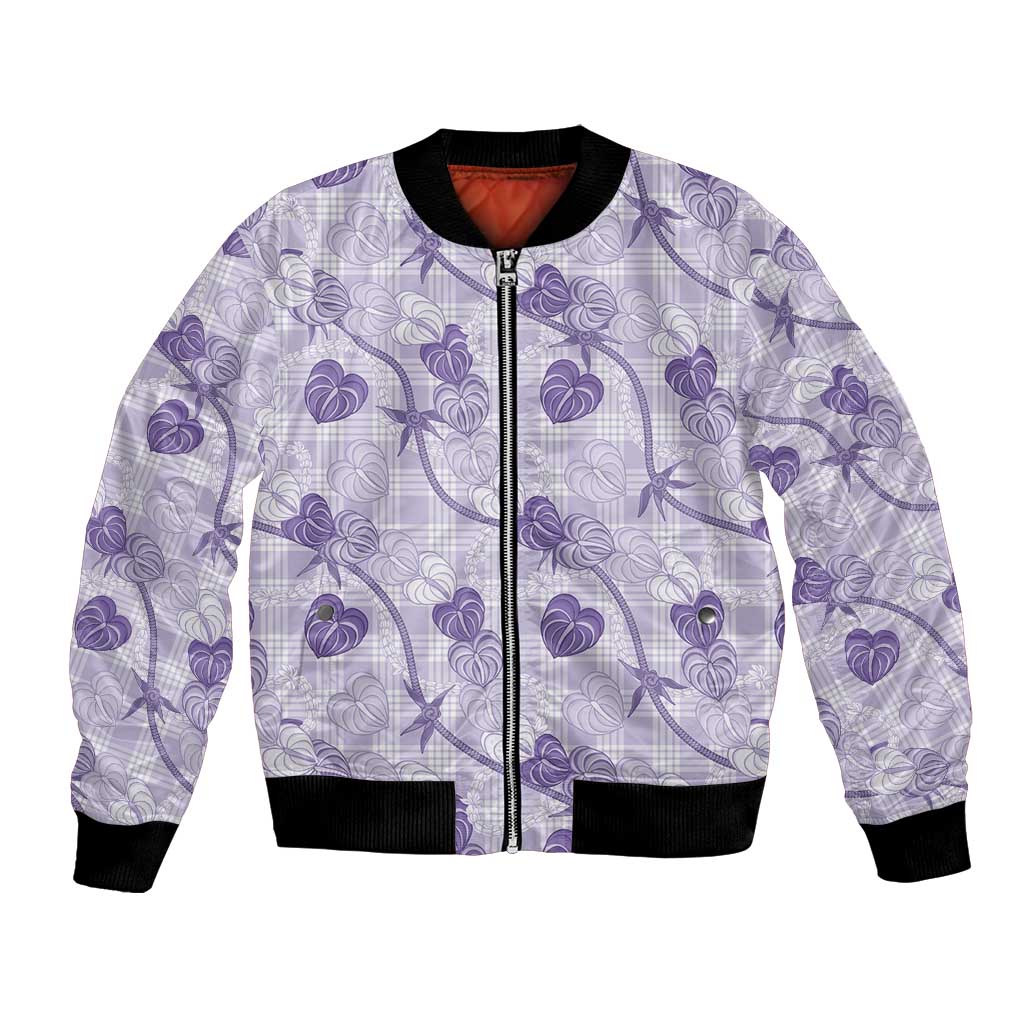 Anthurium Pikake Ti Leaf Palaka Bomber Jacket Purple Version LT01 Unisex Purple - Polynesian Pride