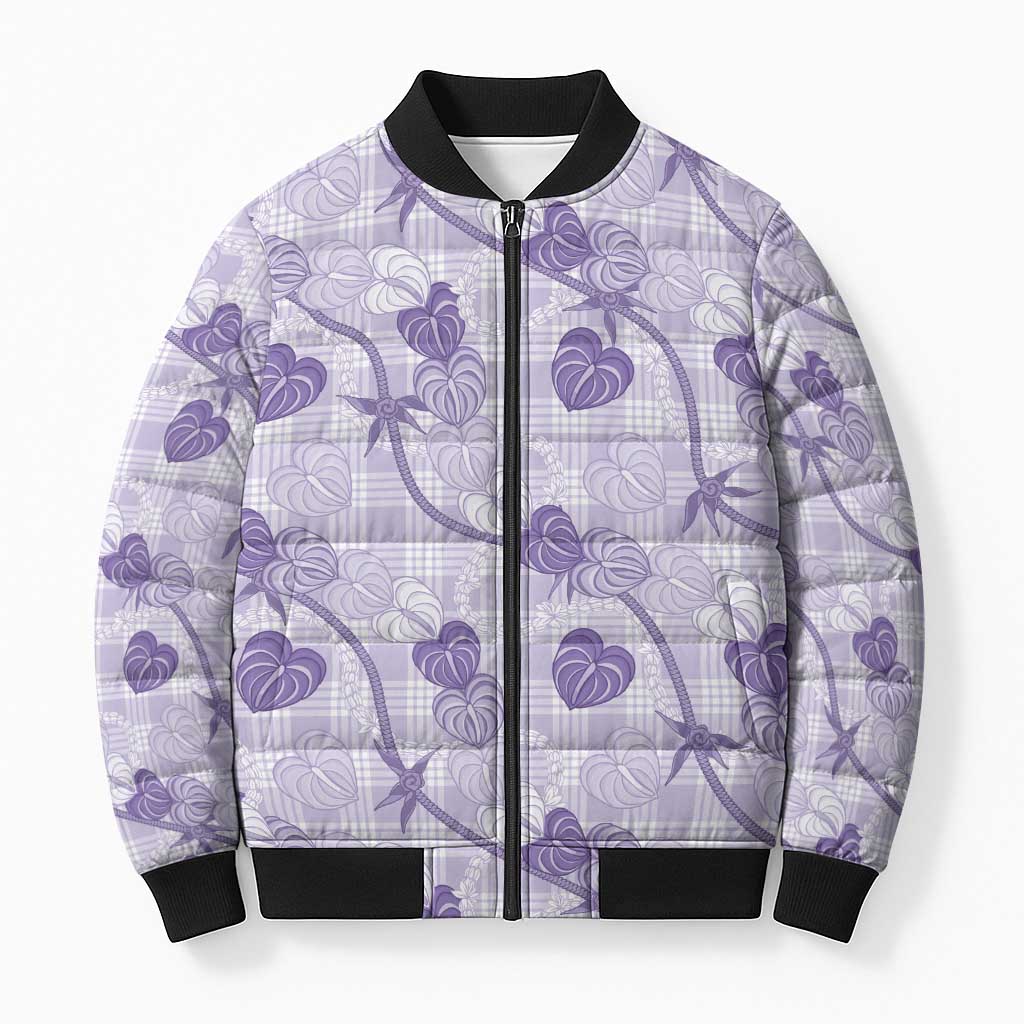 Anthurium Pikake Ti Leaf Palaka Bomber Puffer Jacket Purple Version LT01 Unisex Purple - Polynesian Pride