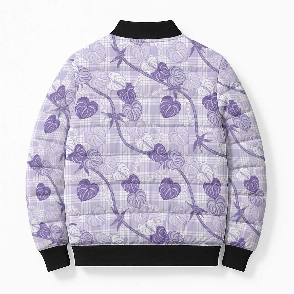 Anthurium Pikake Ti Leaf Palaka Bomber Puffer Jacket Purple Version LT01 - Polynesian Pride