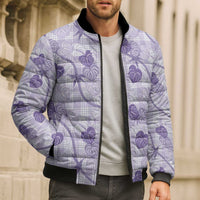 Anthurium Pikake Ti Leaf Palaka Bomber Puffer Jacket Purple Version LT01 - Polynesian Pride