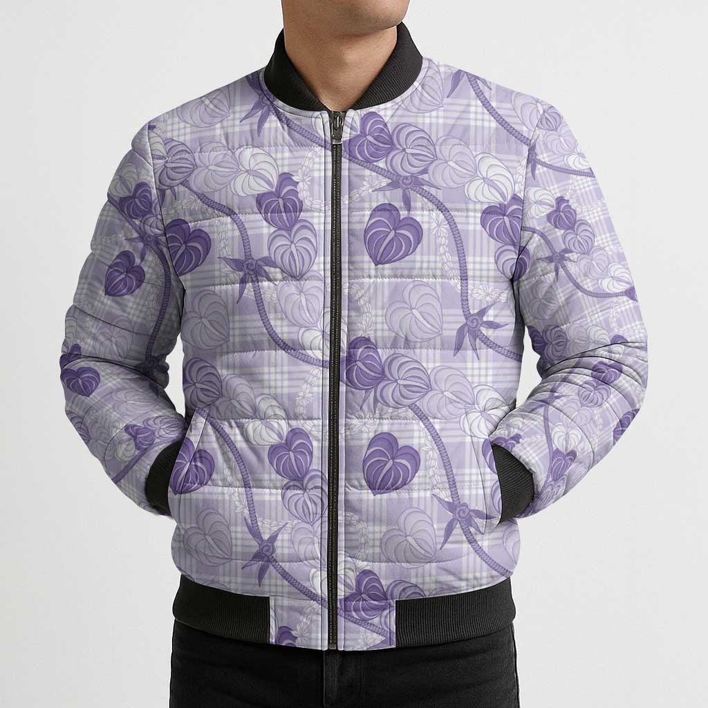 Anthurium Pikake Ti Leaf Palaka Bomber Puffer Jacket Purple Version LT01 - Polynesian Pride