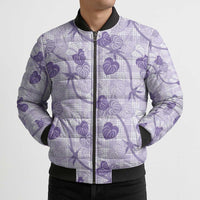 Anthurium Pikake Ti Leaf Palaka Bomber Puffer Jacket Purple Version LT01 - Polynesian Pride