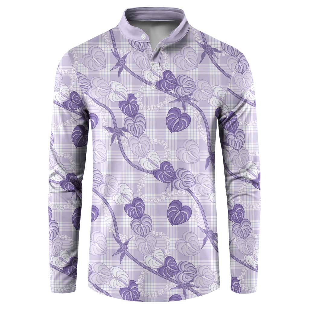 Anthurium Pikake Ti Leaf Palaka Button Sweatshirt Purple Version LT01 Purple - Polynesian Pride