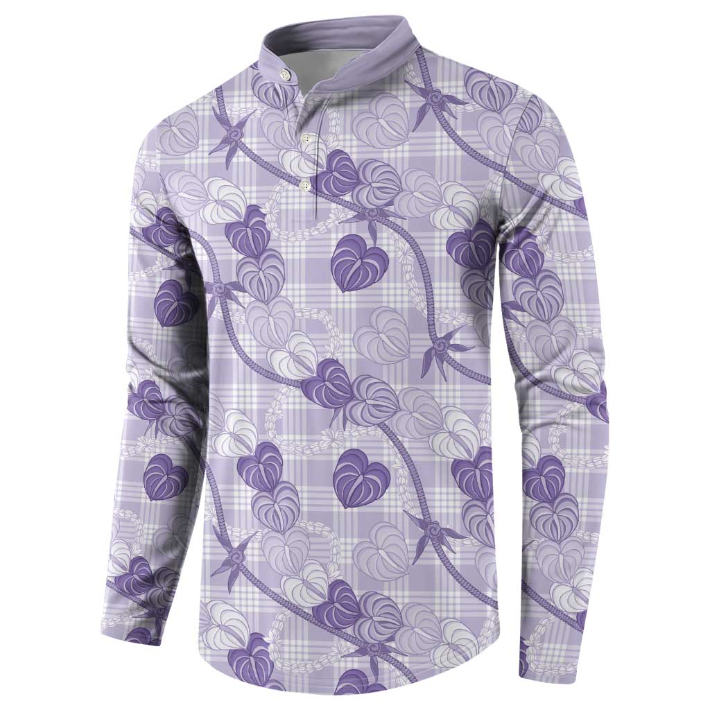 Anthurium Pikake Ti Leaf Palaka Button Sweatshirt Purple Version LT01 - Polynesian Pride