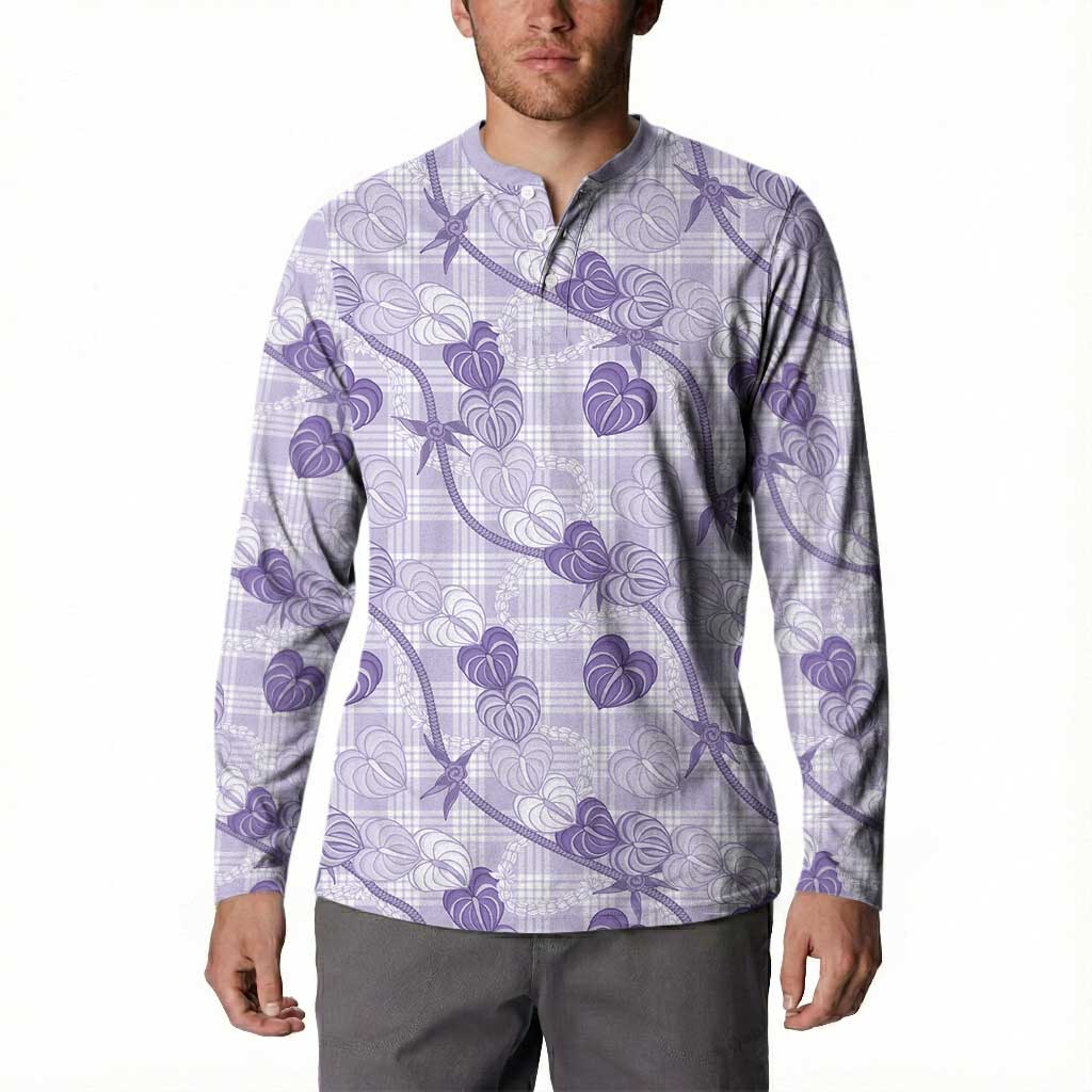 Anthurium Pikake Ti Leaf Palaka Button Sweatshirt Purple Version LT01 - Polynesian Pride