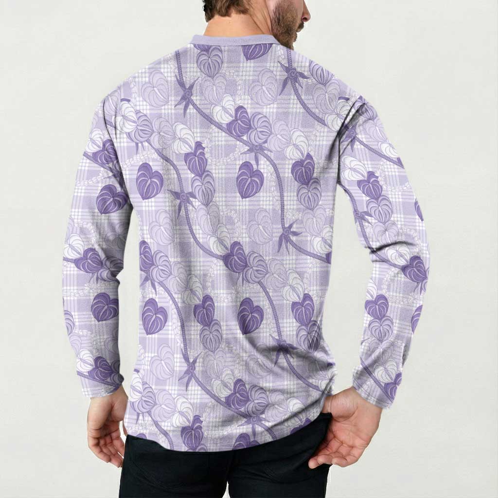 Anthurium Pikake Ti Leaf Palaka Button Sweatshirt Purple Version LT01 - Polynesian Pride