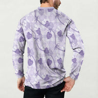 Anthurium Pikake Ti Leaf Palaka Button Sweatshirt Purple Version LT01 - Polynesian Pride