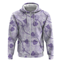 Anthurium Pikake Ti Leaf Palaka Hoodie Purple Version LT01 Zip Hoodie Purple - Polynesian Pride