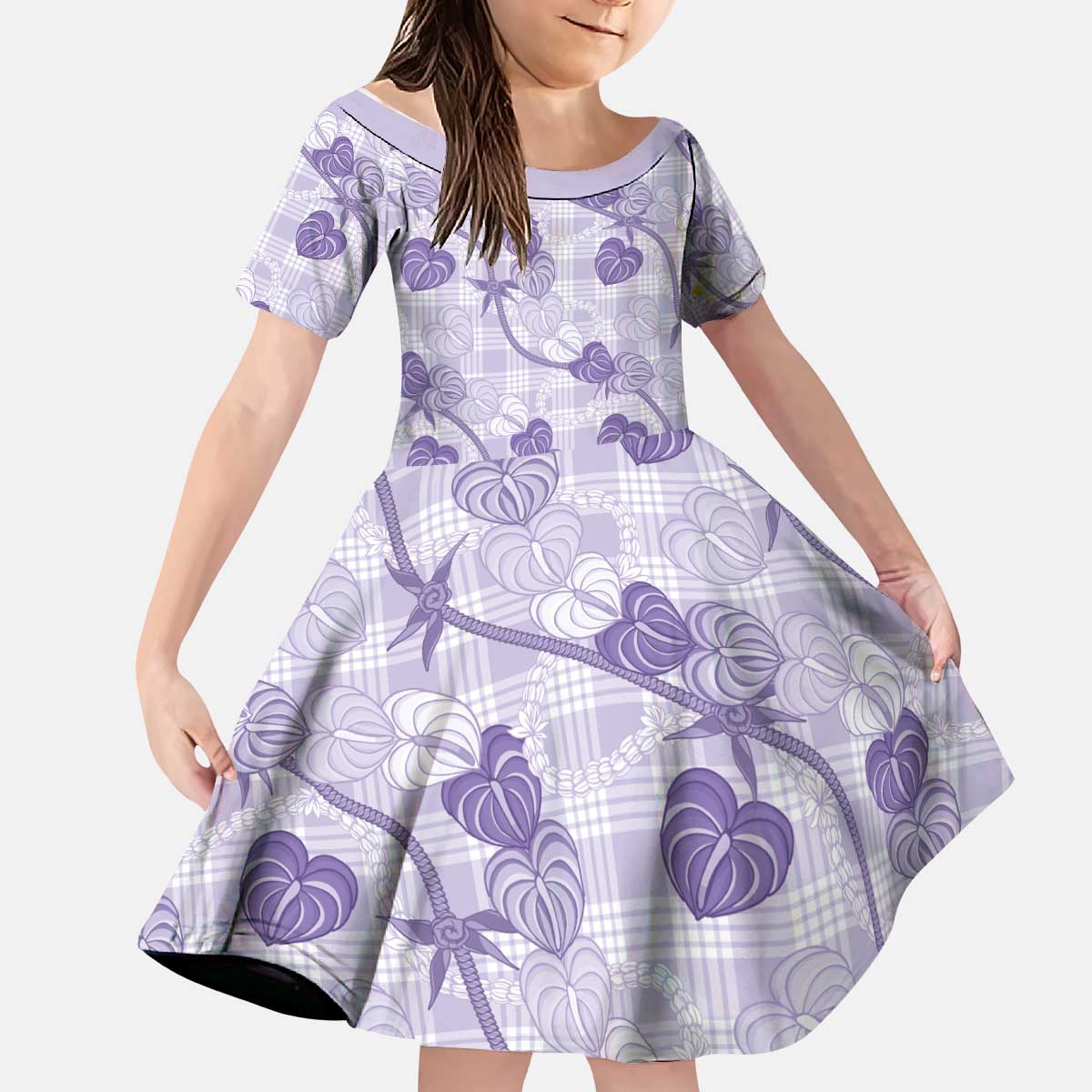 Anthurium Pikake Ti Leaf Palaka Kid Short Sleeve Dress Purple Version LT01 KID Purple - Polynesian Pride
