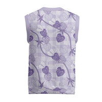Anthurium Pikake Ti Leaf Palaka Christmas Knitted V-Neck Vest Purple Version LT01 - Polynesian Pride