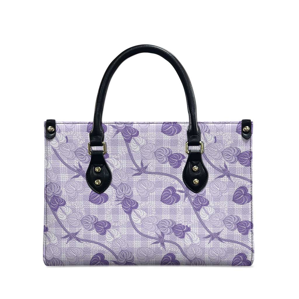 Anthurium Pikake Ti Leaf Palaka Leather Bag Purple Version LT01 - Polynesian Pride