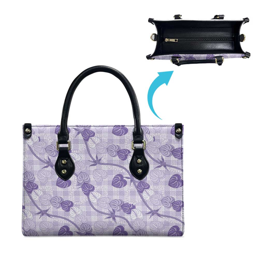 Anthurium Pikake Ti Leaf Palaka Leather Bag Purple Version LT01 - Polynesian Pride