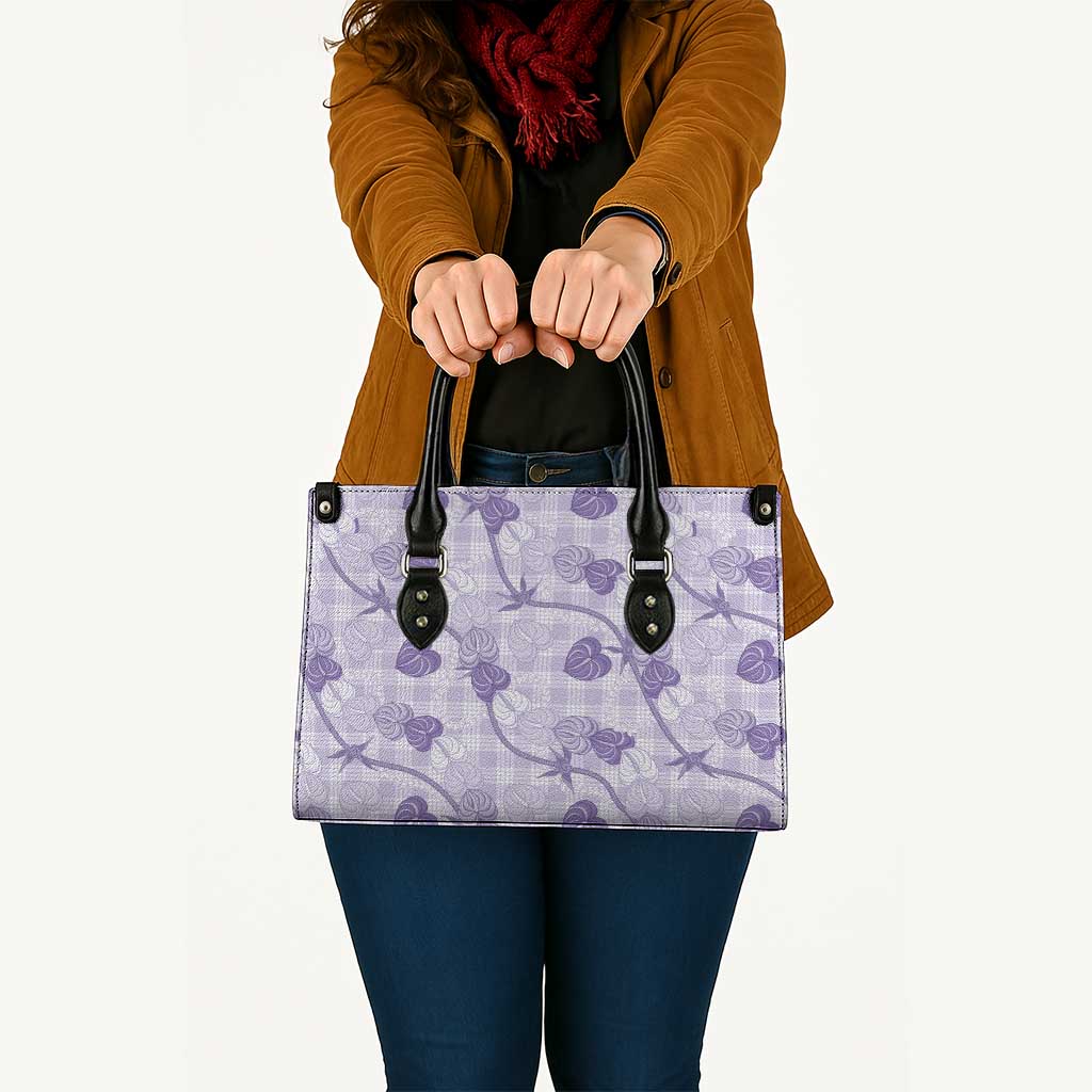 Anthurium Pikake Ti Leaf Palaka Leather Bag Purple Version LT01 - Polynesian Pride