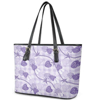 Anthurium Pikake Ti Leaf Palaka Leather Tote Bag Purple Version LT01 - Polynesian Pride
