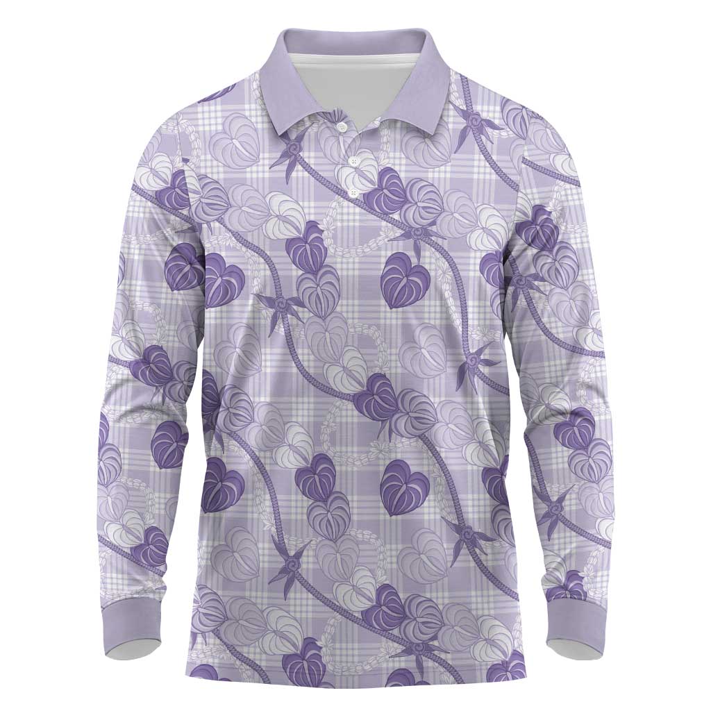 Anthurium Pikake Ti Leaf Palaka Long Sleeve Polo Shirt Purple Version LT01 Purple - Polynesian Pride