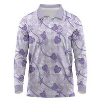 Anthurium Pikake Ti Leaf Palaka Long Sleeve Polo Shirt Purple Version LT01 Purple - Polynesian Pride