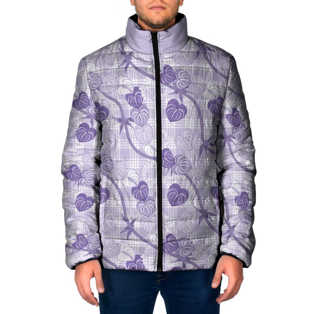 Anthurium Pikake Ti Leaf Palaka Padded Jacket Purple Version LT01 Men Purple - Polynesian Pride