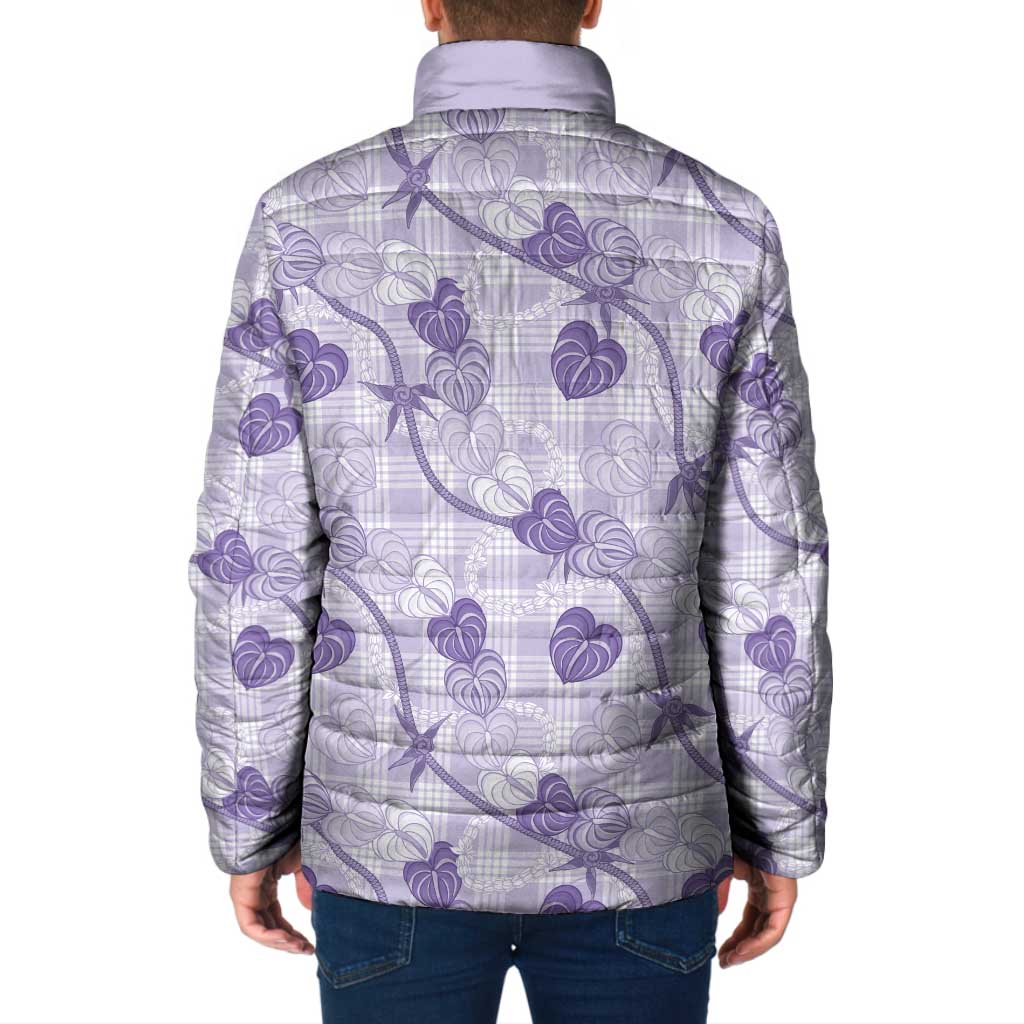 Anthurium Pikake Ti Leaf Palaka Padded Jacket Purple Version LT01 - Polynesian Pride