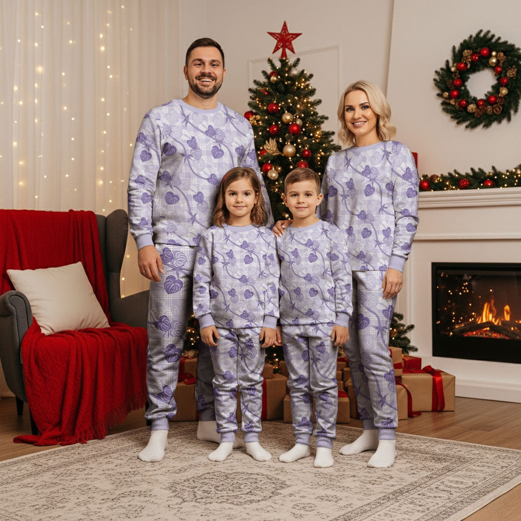 Anthurium Pikake Ti Leaf Palaka Christmas Pajama Set Purple Version LT01 - Polynesian Pride