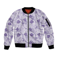 Anthurium Pikake Ti Leaf Palaka Sleeve Zip Bomber Jacket Purple Version LT01 Unisex Purple - Polynesian Pride