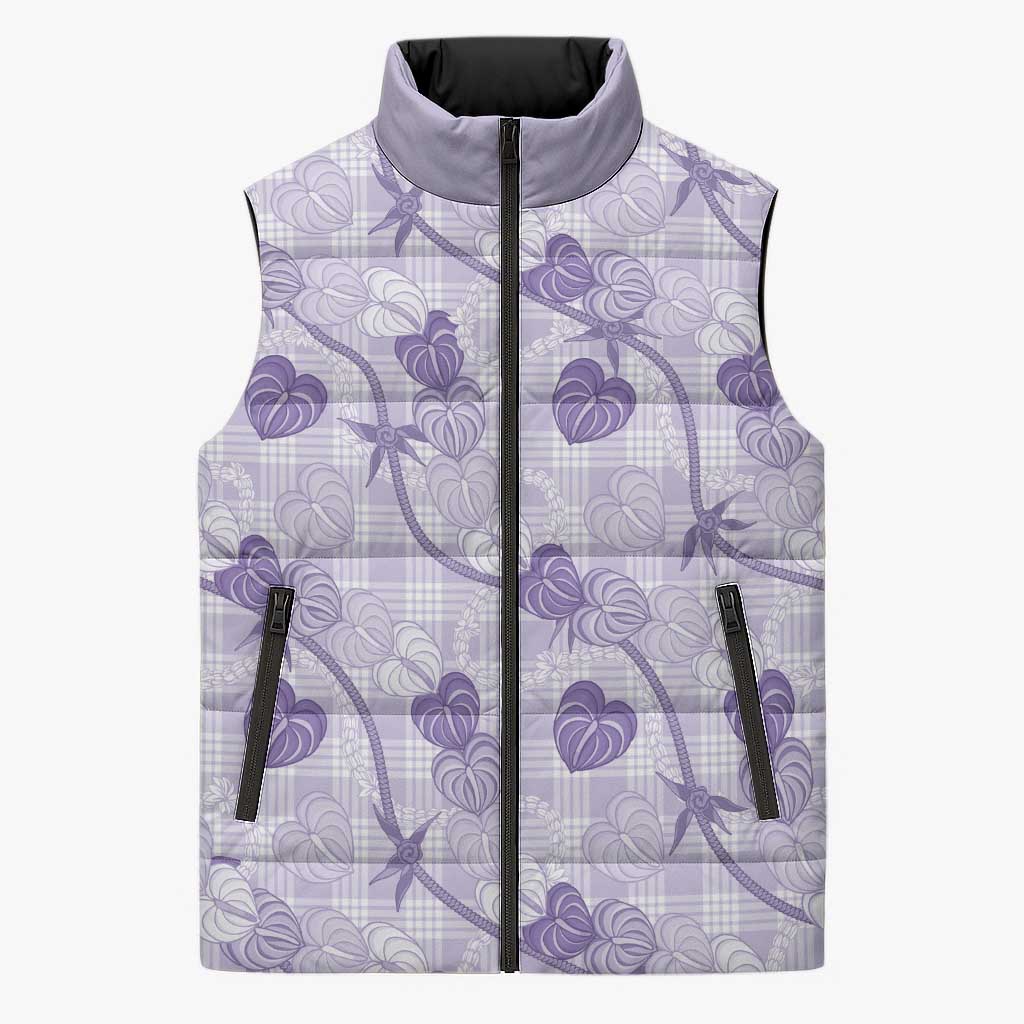 Anthurium Pikake Ti Leaf Palaka Sleeveless Puffer Jacket Purple Version LT01 Unisex Purple - Polynesian Pride