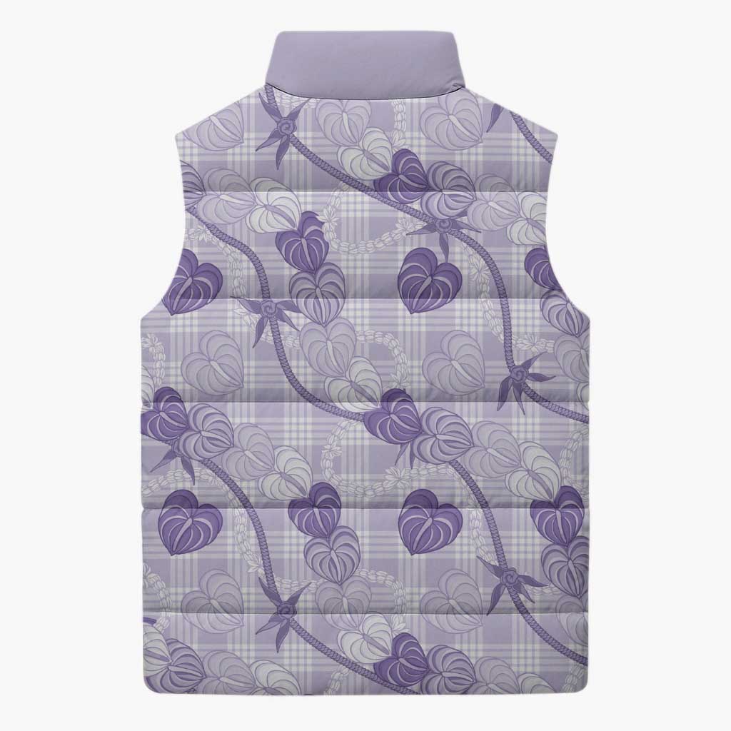 Anthurium Pikake Ti Leaf Palaka Sleeveless Puffer Jacket Purple Version LT01 - Polynesian Pride