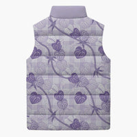 Anthurium Pikake Ti Leaf Palaka Sleeveless Puffer Jacket Purple Version LT01 - Polynesian Pride