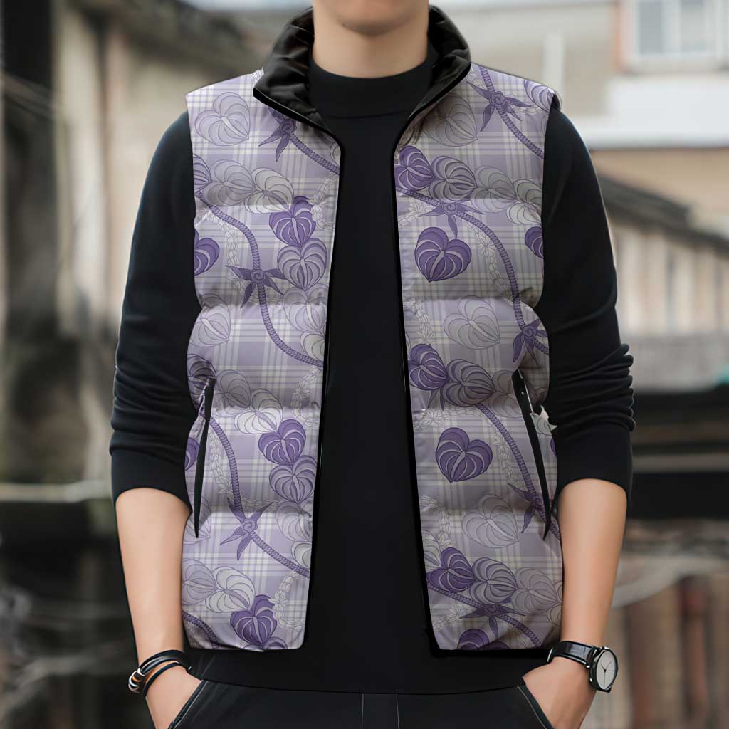 Anthurium Pikake Ti Leaf Palaka Sleeveless Puffer Jacket Purple Version LT01 - Polynesian Pride