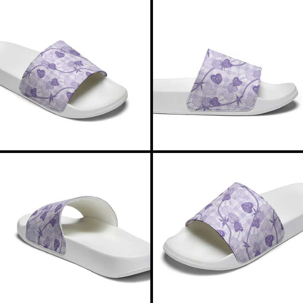 Anthurium Pikake Ti Leaf Palaka Slide Sandals Purple Version LT01 - Polynesian Pride