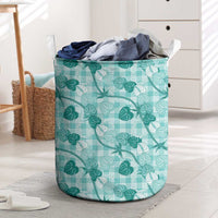 Anthurium Pikake Ti Leaf Palaka Laundry Basket Turquoise Version LT01 Turquoise - Polynesian Pride