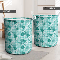 Anthurium Pikake Ti Leaf Palaka Laundry Basket Turquoise Version LT01 - Polynesian Pride