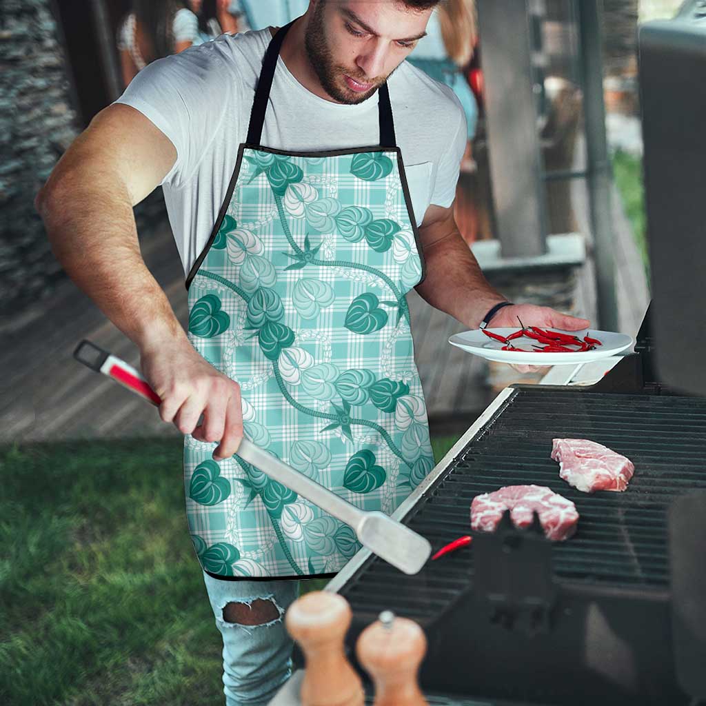 Anthurium Pikake Ti Leaf Palaka Apron Turquoise Version LT01 - Polynesian Pride