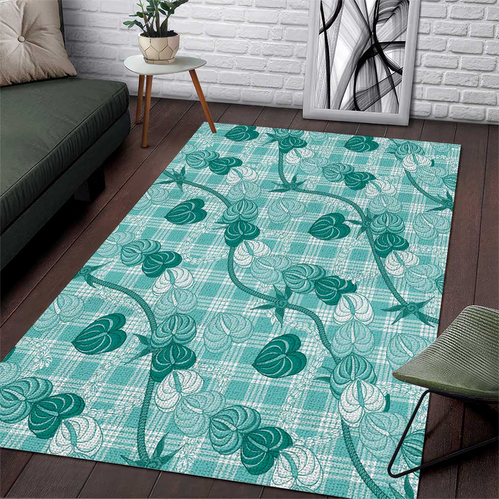 Anthurium Pikake Ti Leaf Palaka Area Rug Turquoise Version LT01 Turquoise - Polynesian Pride