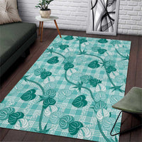 Anthurium Pikake Ti Leaf Palaka Area Rug Turquoise Version LT01 Turquoise - Polynesian Pride