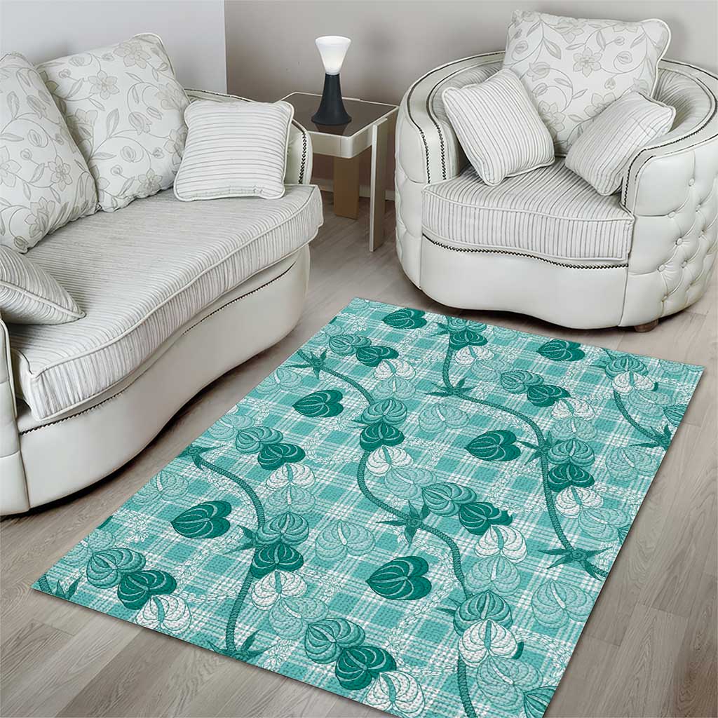 Anthurium Pikake Ti Leaf Palaka Area Rug Turquoise Version LT01 - Polynesian Pride