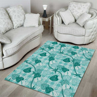 Anthurium Pikake Ti Leaf Palaka Area Rug Turquoise Version LT01 - Polynesian Pride
