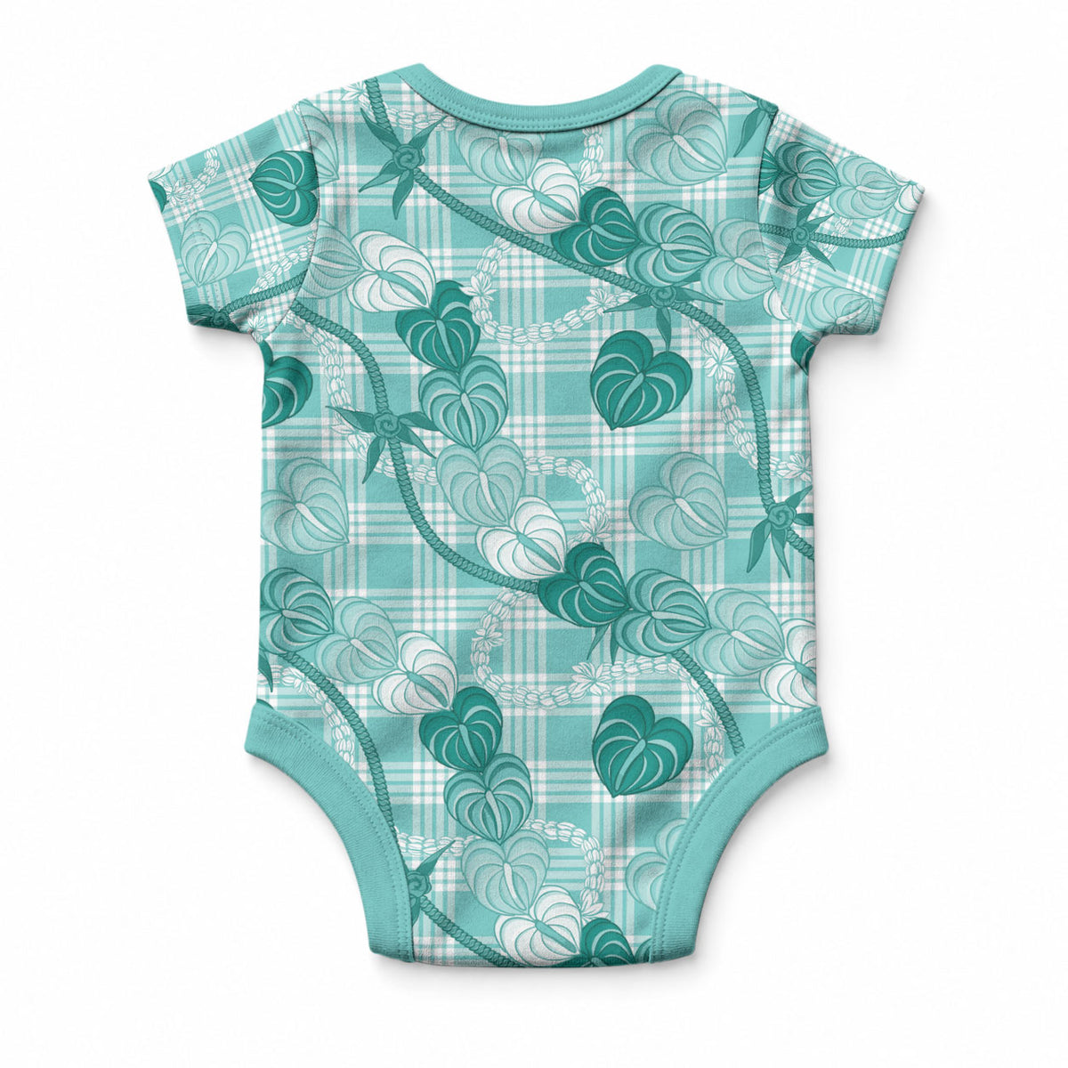 Anthurium Pikake Ti Leaf Palaka Baby Onesie Turquoise Version LT01 - Polynesian Pride