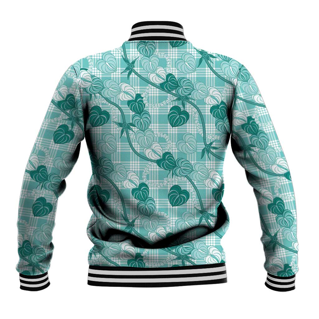 Anthurium Pikake Ti Leaf Palaka Baseball Jacket Turquoise Version LT01 - Polynesian Pride