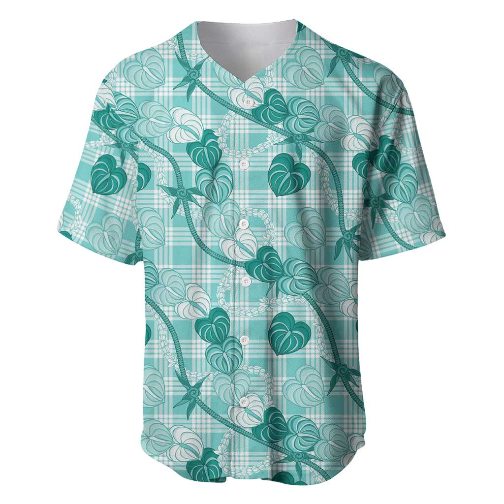 Anthurium Pikake Ti Leaf Palaka Baseball Jersey Turquoise Version LT01 Turquoise - Polynesian Pride