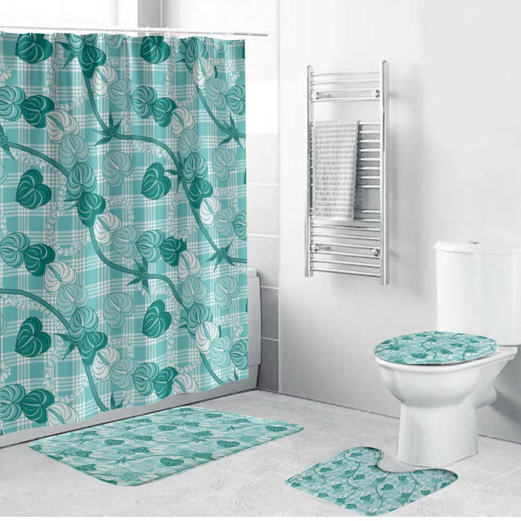Anthurium Pikake Ti Leaf Palaka Bathroom Set Turquoise Version LT01 Bathroom Set (4 pcs) Turquoise - Polynesian Pride
