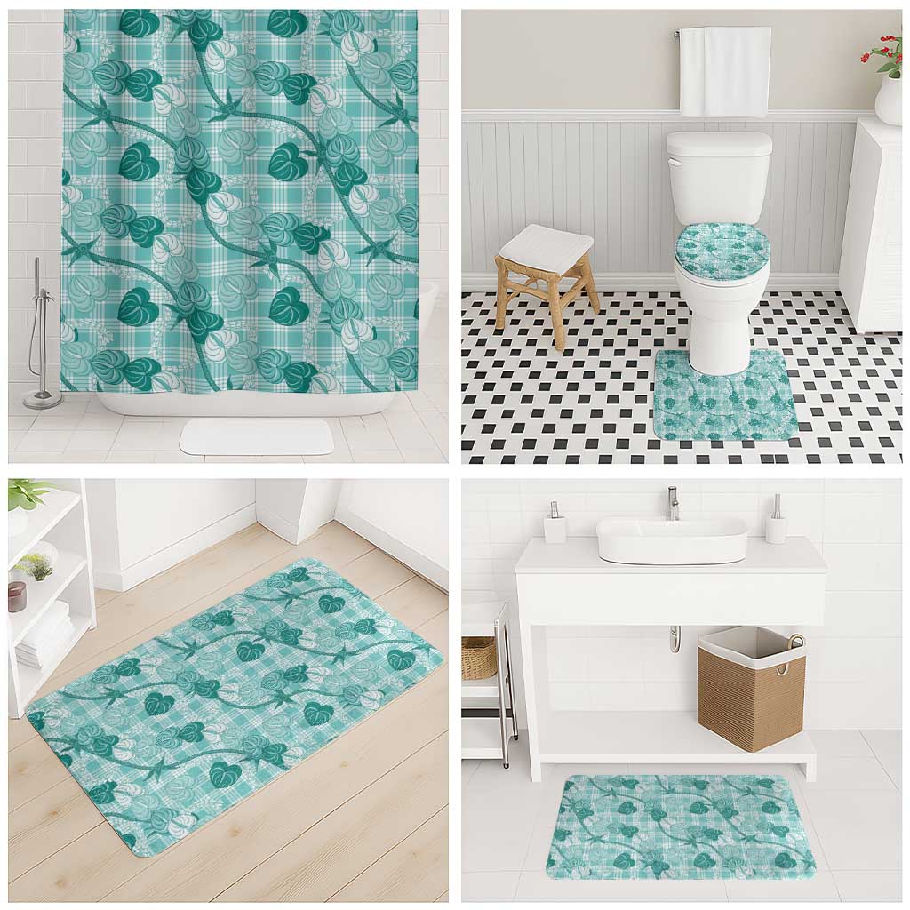 Anthurium Pikake Ti Leaf Palaka Bathroom Set Turquoise Version LT01 - Polynesian Pride