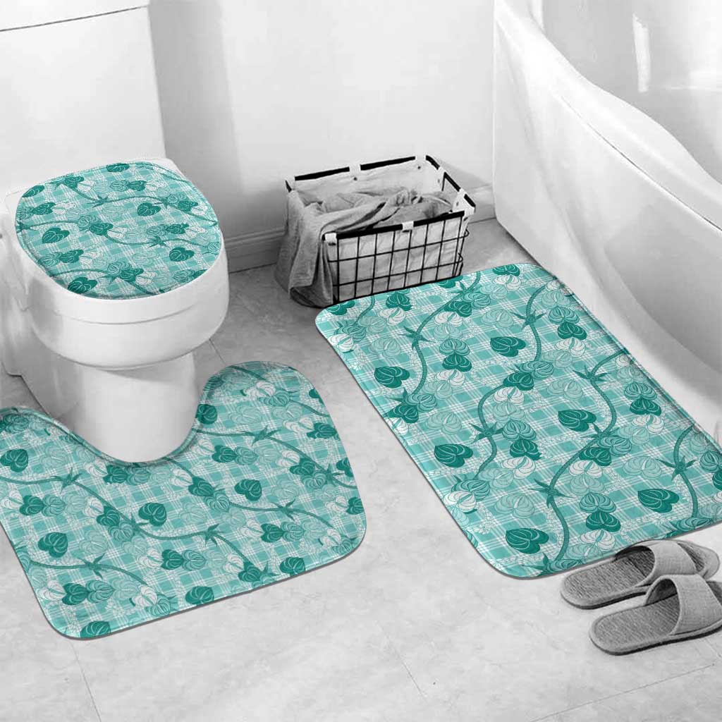 Anthurium Pikake Ti Leaf Palaka Bathroom Set Turquoise Version LT01 Mat Set Only (3 pcs) One Size Turquoise - Polynesian Pride